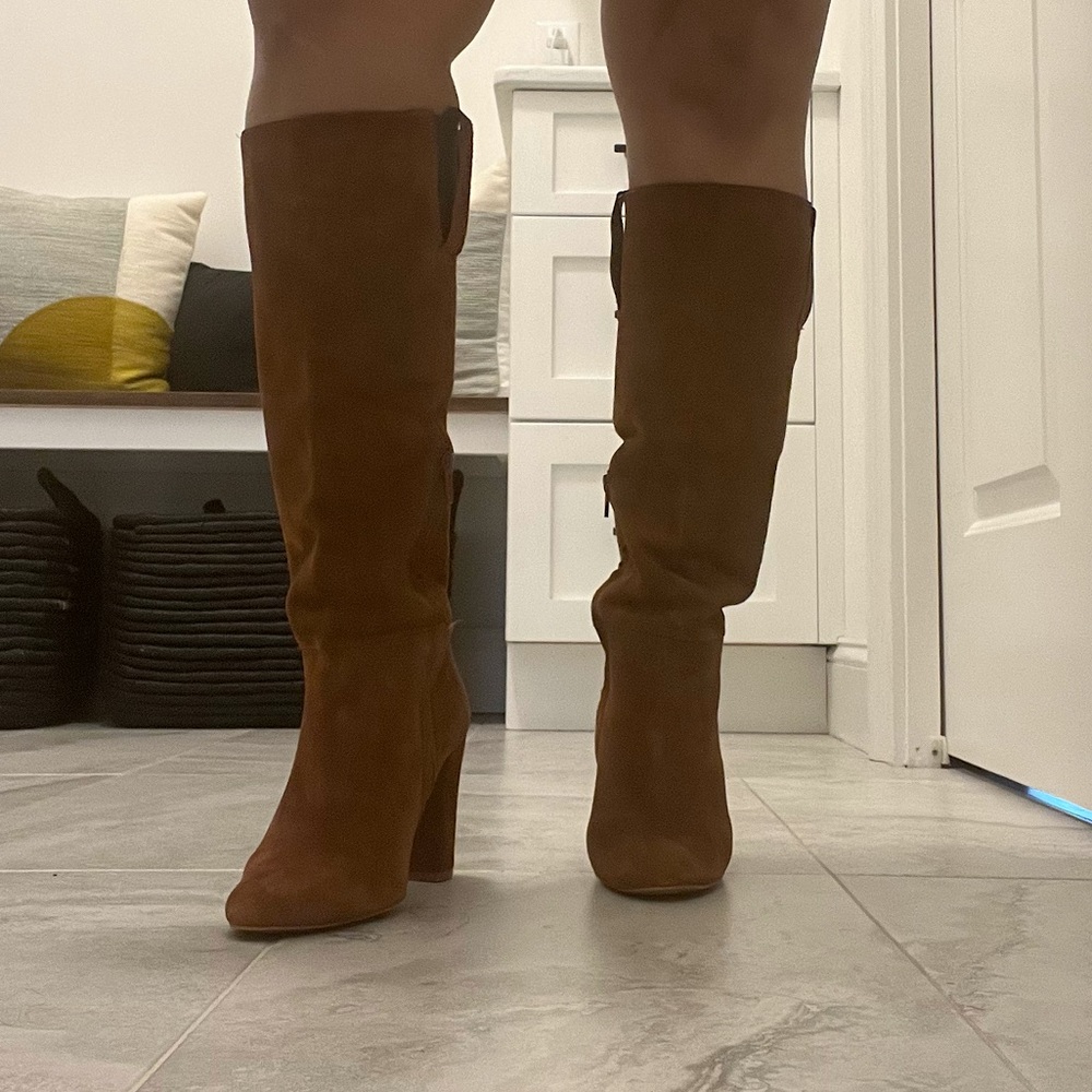 Zara Chocolate Brown Suede Boots Size 38